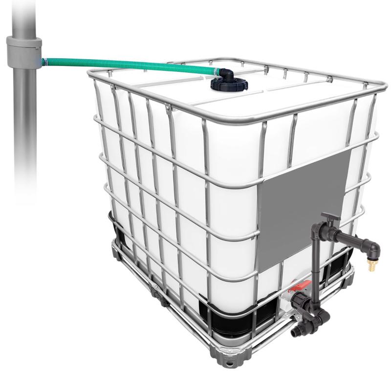 1000l IBC Regenwassertank mit 80m² Fallrohrautomat + Schwanenhals Bewässerungsschläuche